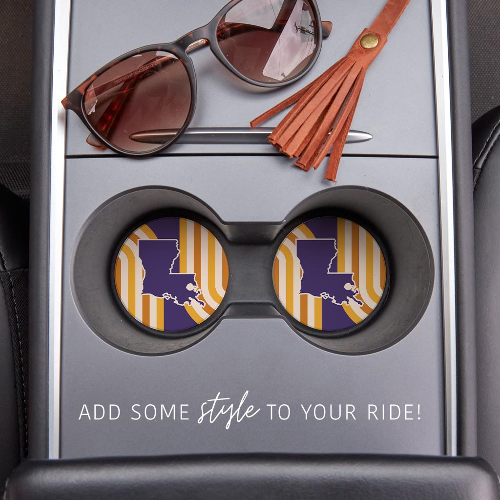 Purple Gold Louisiana Retro State Shape | Absorbent Car Coasters | Set of 2 | Min 4