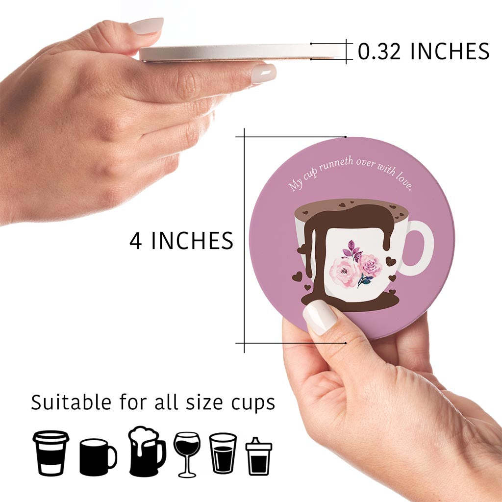 Purple Coffee Cup My Cup Runneth Over| Absorbent Coasters | Set of 4 | Min 2