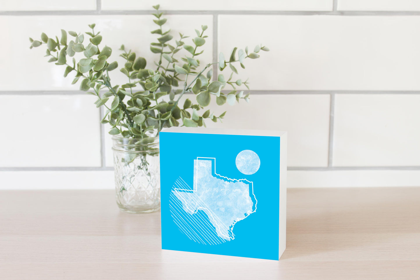 Bright Modern Geometric On Blue Texas | Wood Block | Eaches | Min 4