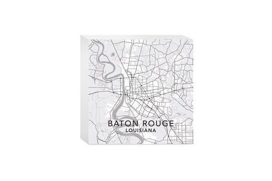 Minimalistic Baton Rouge White Map | Wood Block | Eaches | Min 4