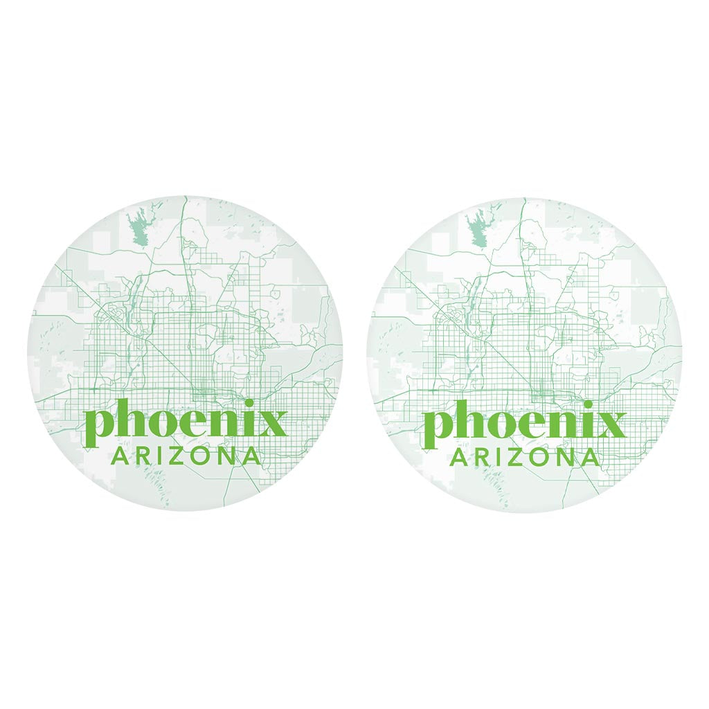 Bright Modern Green Map Arizona Phoenix | Absorbent Car Coasters | Set of 2 | Min 4