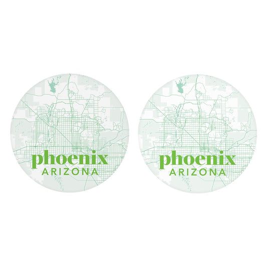 Bright Modern Green Map Arizona Phoenix | Absorbent Car Coasters | Set of 2 | Min 4