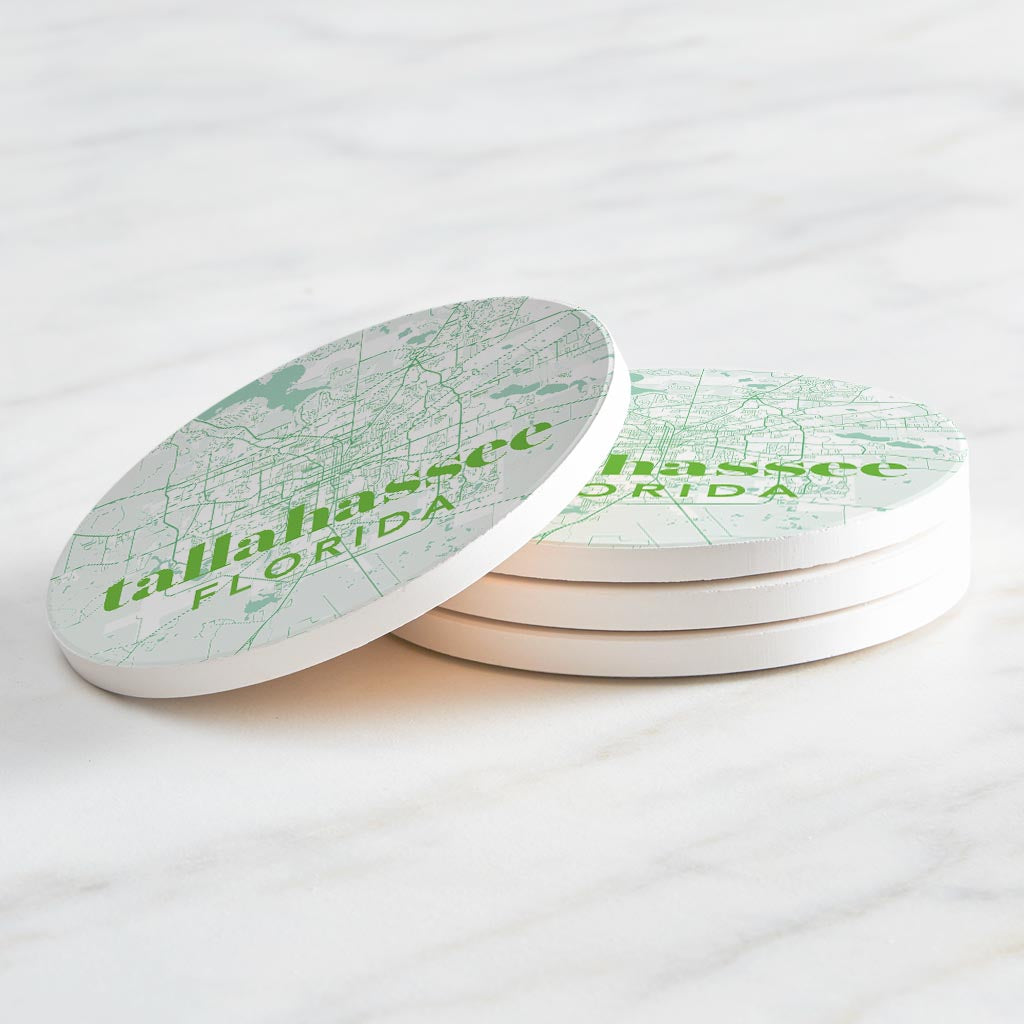 Bright Modern Green Map Florida Tallahassee | Absorbent Coasters | Set of 4 | Min 2