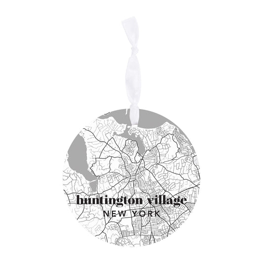 Black And White Map Huntington Village Ny| Wood Ornament | Eaches | Min 6