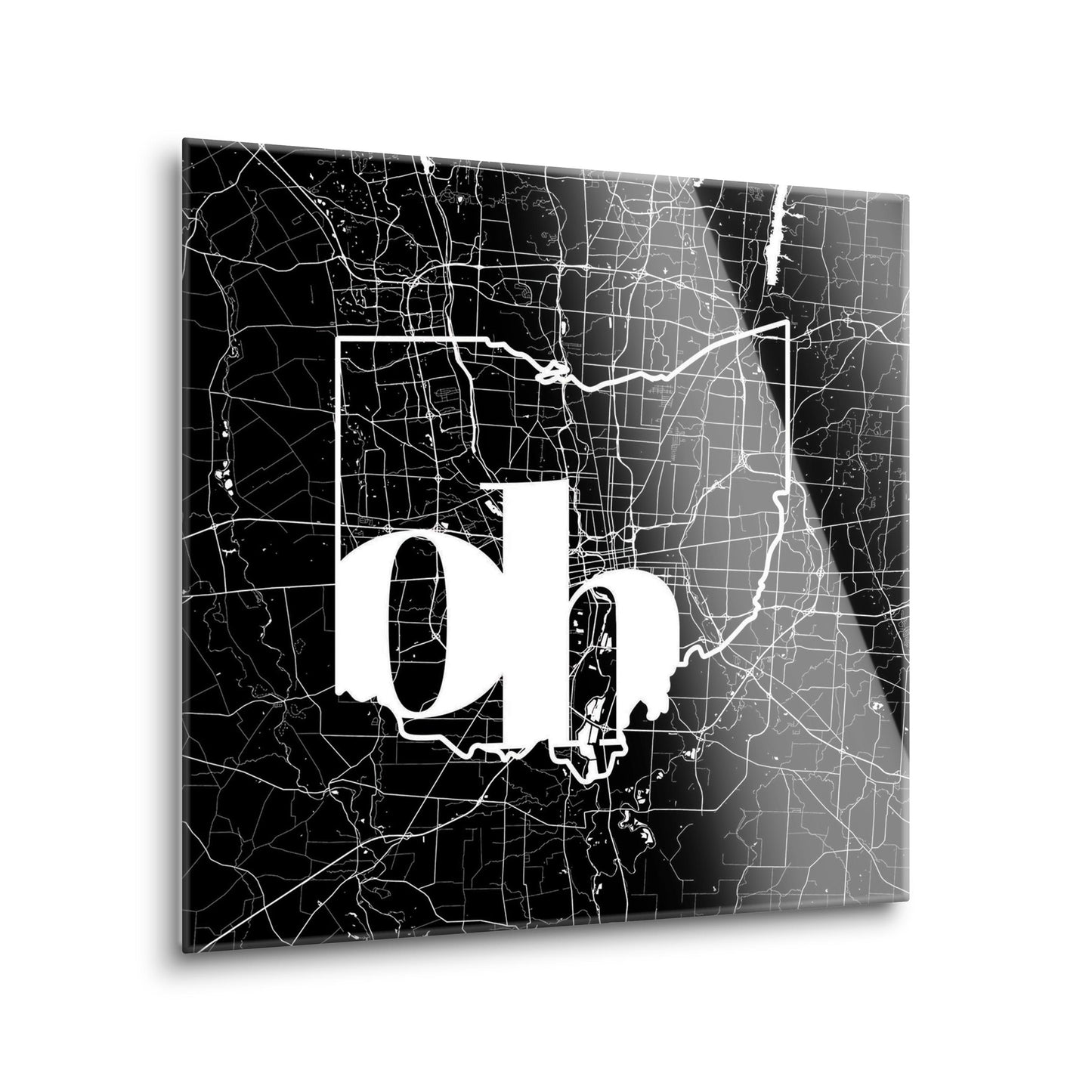 Black And White Abbreviated State Map Black Ohio Columbus | Hi-Def Glass Art | Eaches | Min 2
