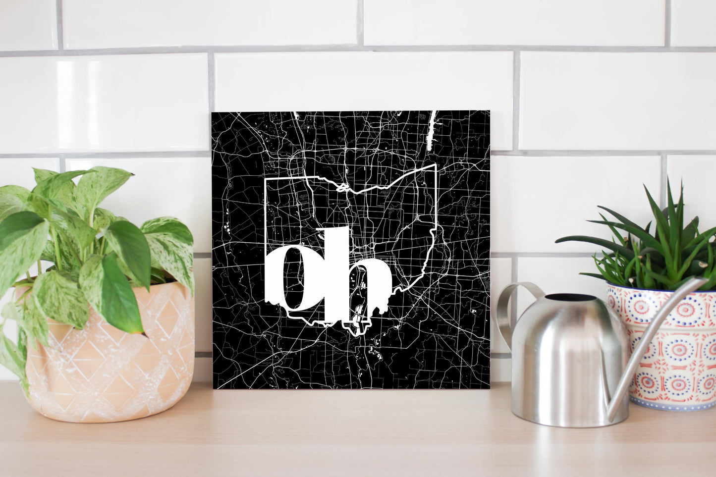 Black And White Abbreviated State Map Black Ohio Columbus | Wood Sign | Eaches | Min 2