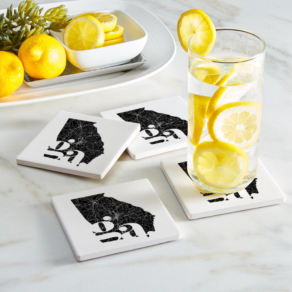 Black And White Abbreviated State Map White Georgia | Absorbent Coasters | Set of 4 | Min 2