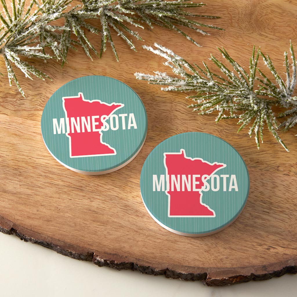 Boho Color State On Blue Minnesota | Absorbent Car Coasters | Set of 2 | Min 4