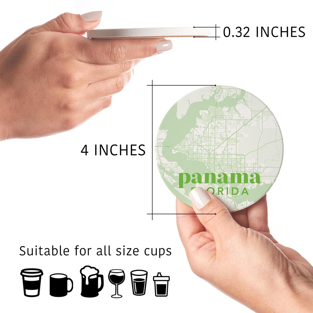 Bright Modern Green Map Florida Panama | Absorbent Coasters | Set of 4 | Min 2