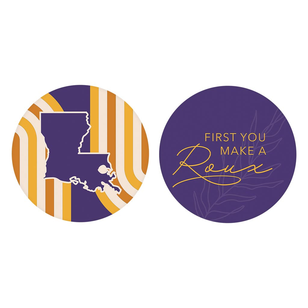 Purple Gold Louisiana Retro Set | Absorbent Car Coasters | Set of 2 | Min 4