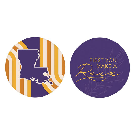 Purple Gold Louisiana Retro Set | Absorbent Car Coasters | Set of 2 | Min 4