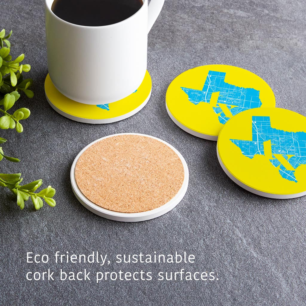 Bright Modern Abbreviated State Yellow Texas Harlingen | Absorbent Coasters | Set of 4 | Min 2