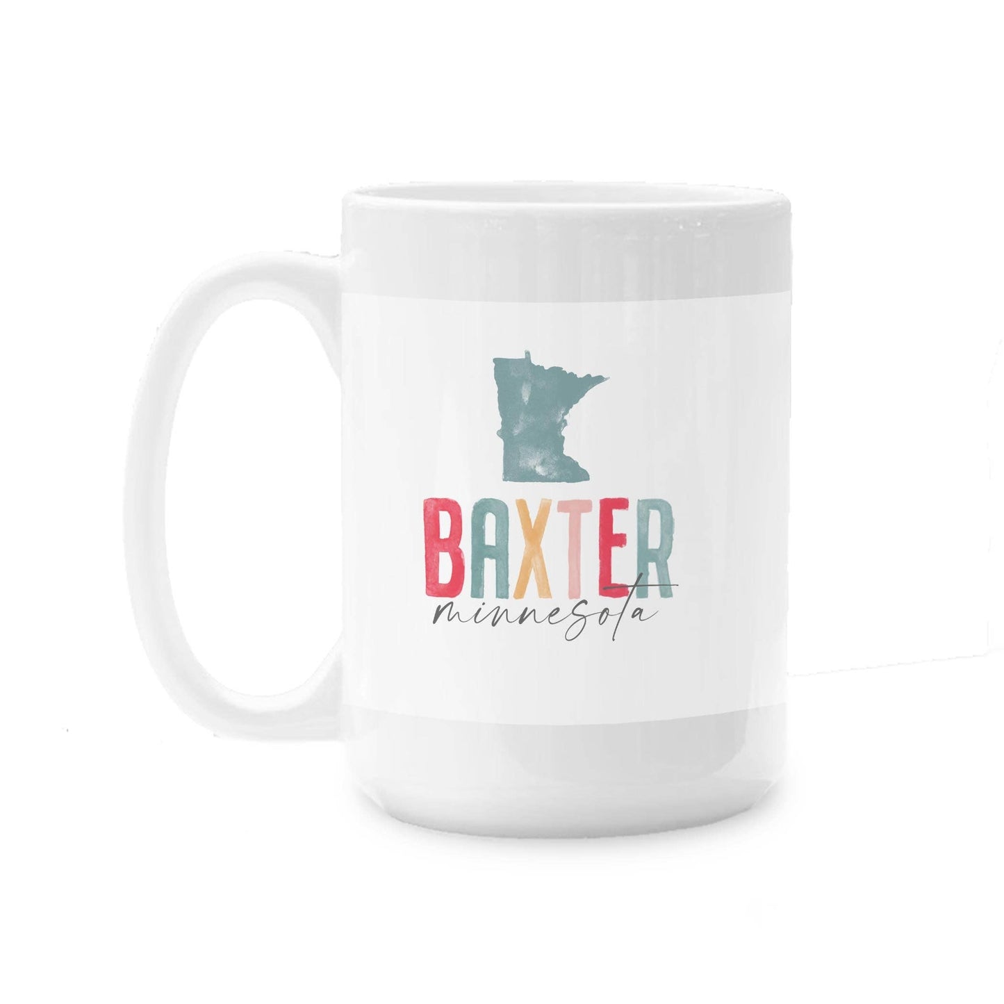 15oz Coffee Mug White-Watercolor City Baxter Minnesota