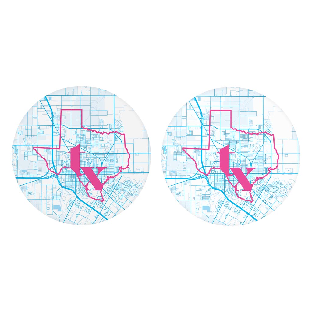 Bright Modern Abbreviated State Map Blue Texas Harlingen | Absorbent Car Coasters | Set of 2 | Min 4