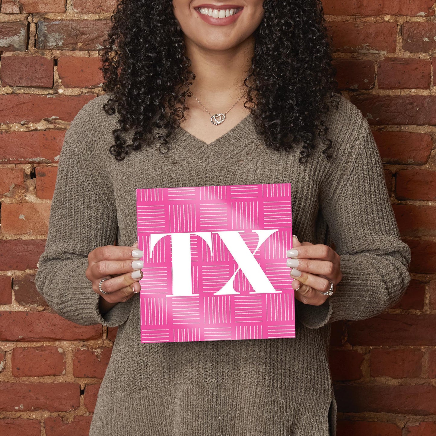 Bright Modern Abbreviated On Pink Texas | Hi-Def Glass Art | Eaches | Min 2