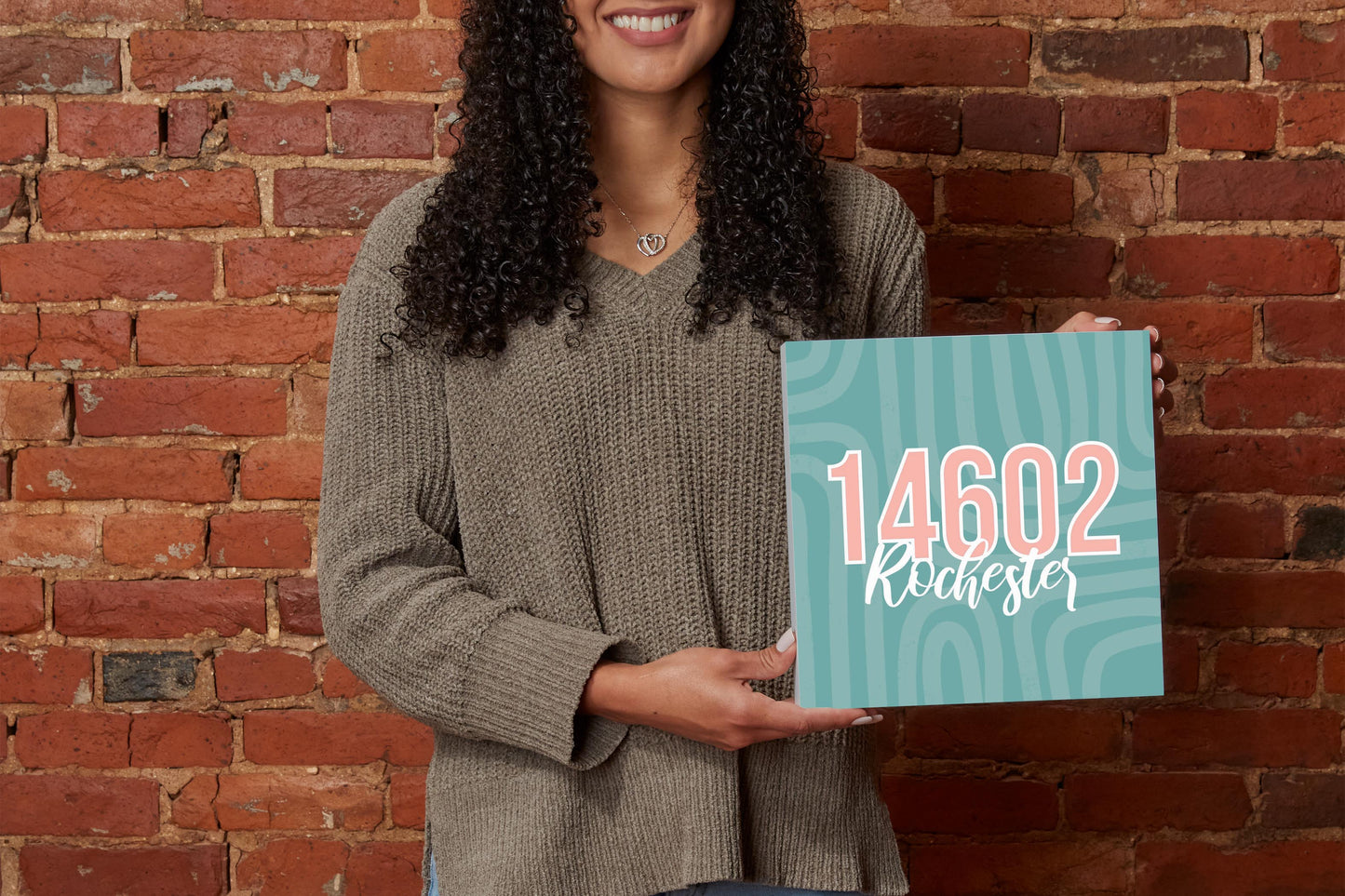 Boho Color City Zip On Blue New York Rochester | Wood Block | Eaches | Min 2