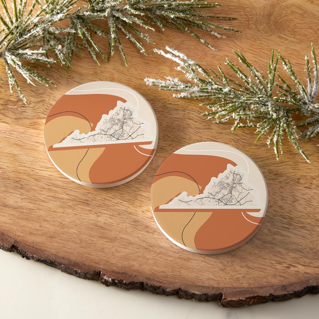 Vintage Groove Fluid Orange Map Virginia Culpeper | Absorbent Car Coasters | Set of 2 | Min 4