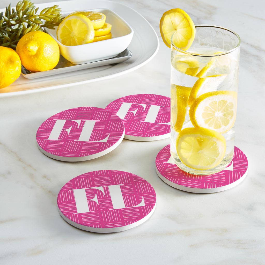 Bright Modern Abbreviated On Pink Florida | Absorbent Coasters | Set of 4 | Min 2