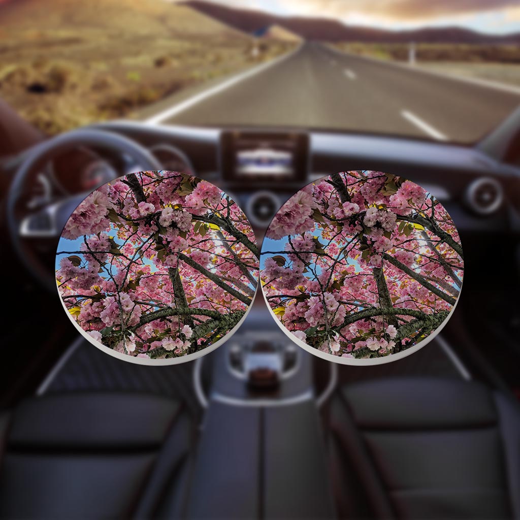 Monokian Cherry Blossoms | Absorbent Car Coasters | Set of 2 | Min 4