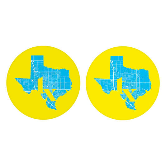 Bright Modern Abbreviated State Yellow Texas Harlingen| Absorbent Car Coasters | Set of 2 | Min 4