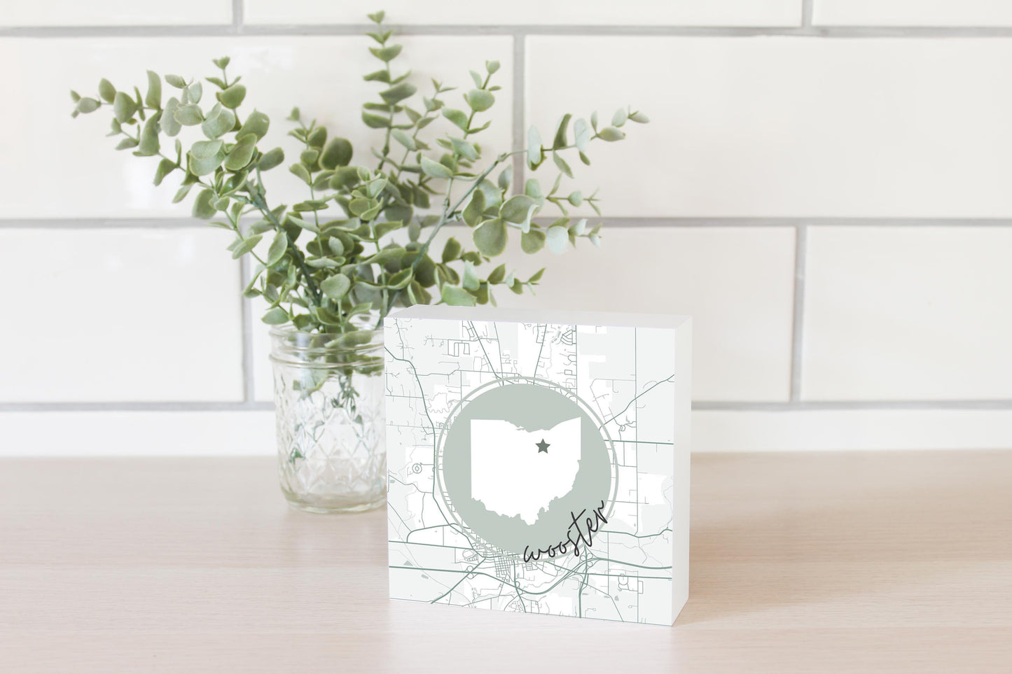 Vintage Groove State Star Map Ohio Wooster | Wood Block | Eaches | Min 4