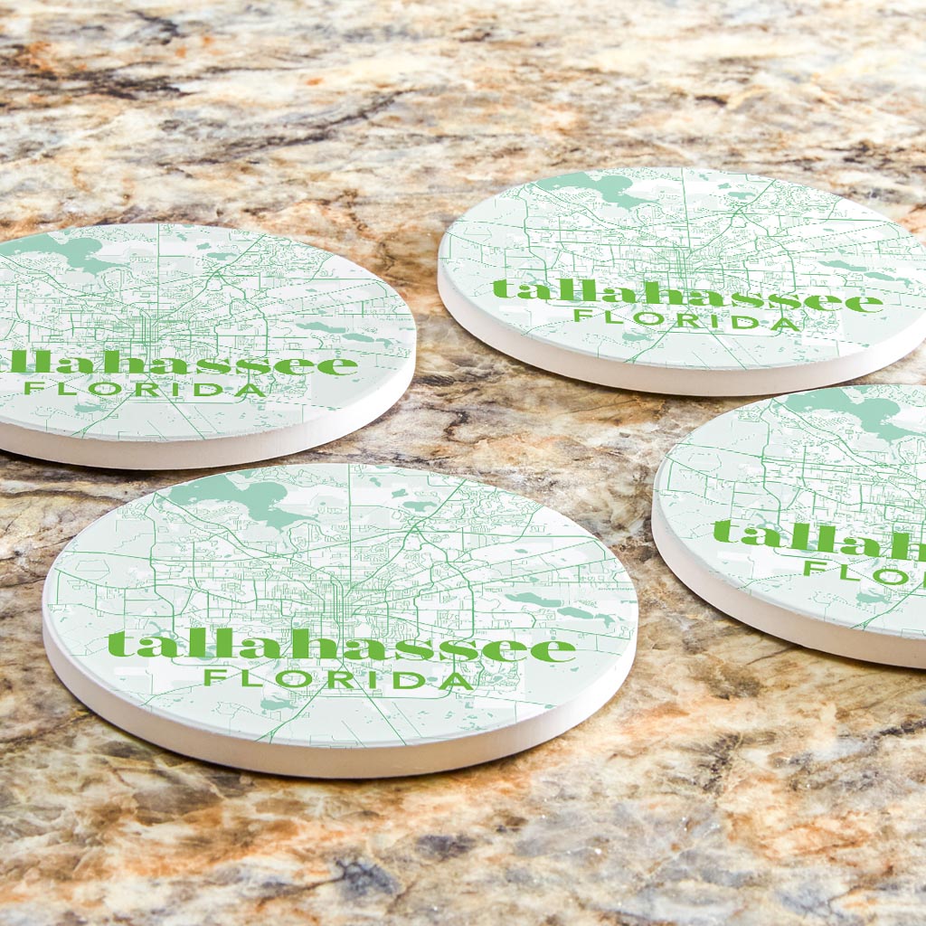 Bright Modern Green Map Florida Tallahassee | Absorbent Coasters | Set of 4 | Min 2