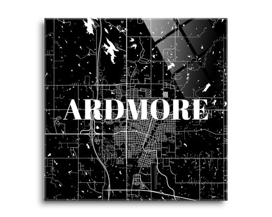 Minimalistic B&W Ardmore Ok Map | Hi-Def Glass Art | Eaches | Min 2