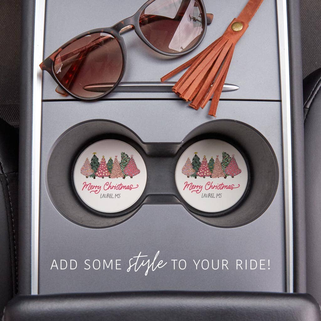 Car Coaster Pack, Pink Christmas Trees, Gift Items, Custom
