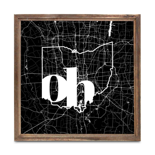 Black And White Abbreviated State Map Black Ohio Columbus | Wood Sign | Eaches | Min 1