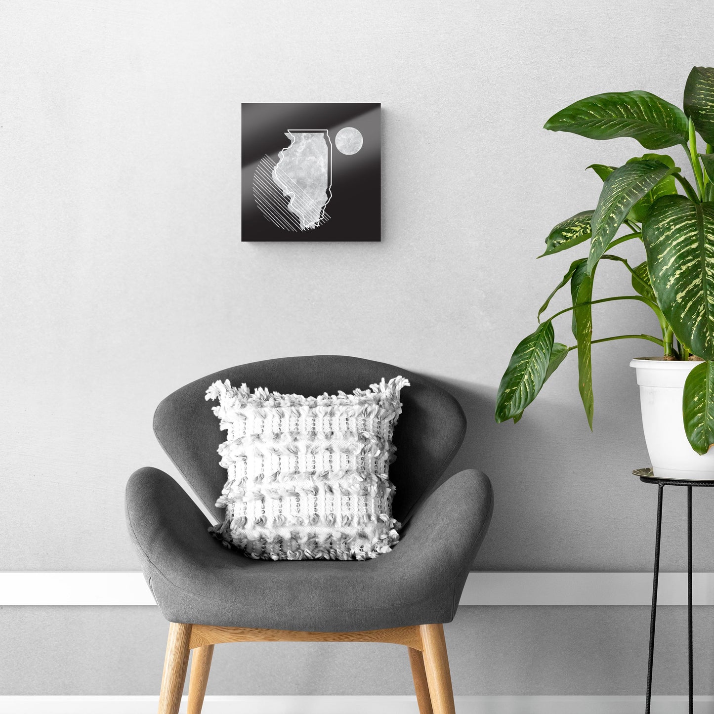 Black And White Geometric On Black Illinois| Hi-Def Glass Art | Eaches | Min 1