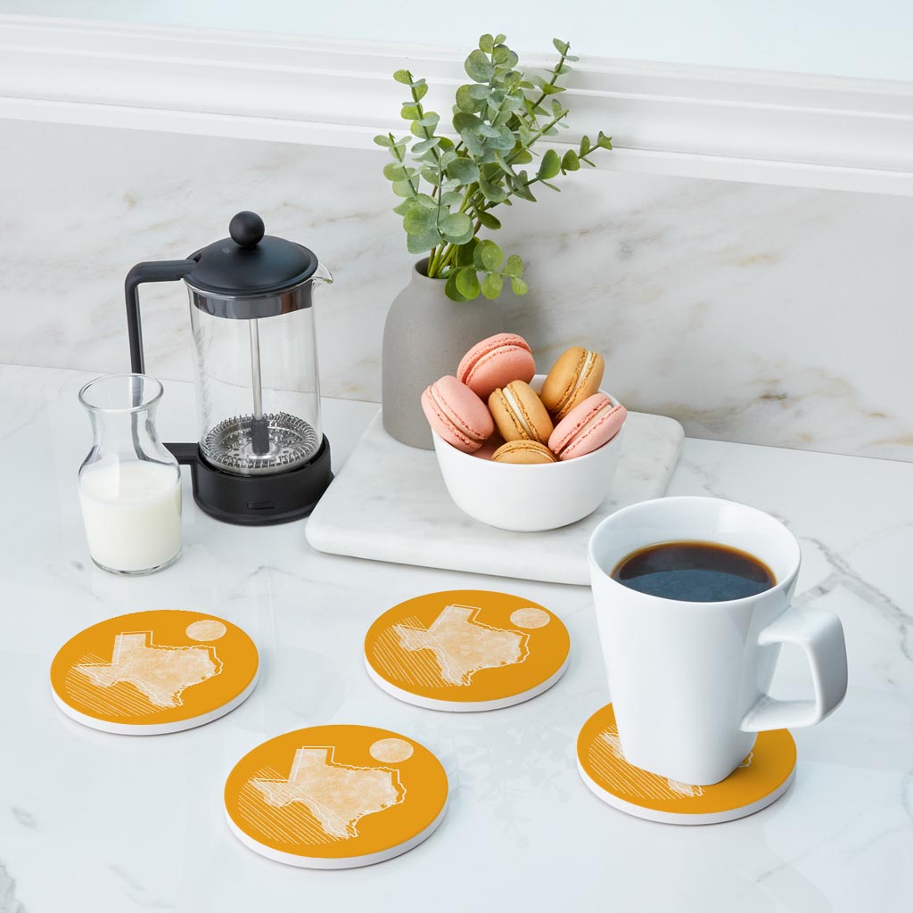 Bright Modern Geometric On Orange Texas | Absorbent Coasters | Set of 4 | Min 2