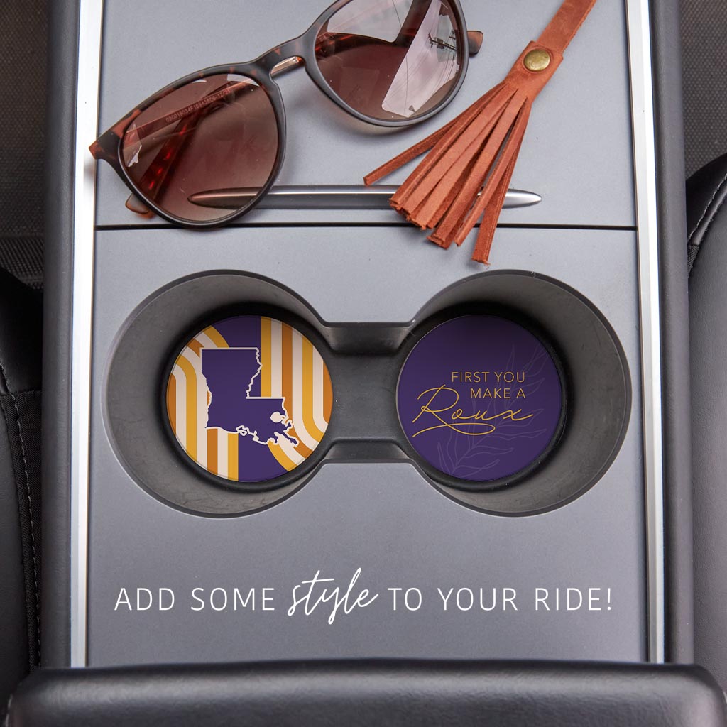 Purple Gold Louisiana Retro Set | Absorbent Car Coasters | Set of 2 | Min 4