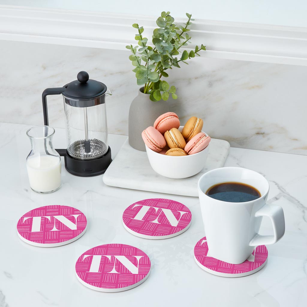 Bright Modern Abbreviated On Pink Tennessee | Absorbent Coasters | Set of 4 | Min 2