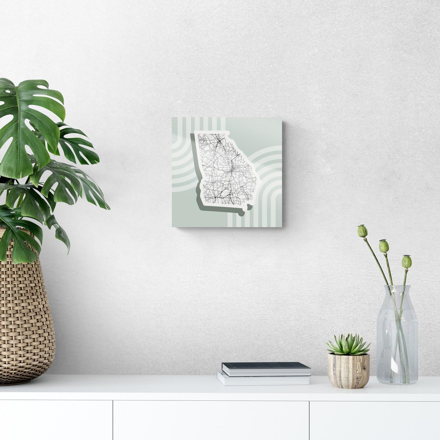 Vintage Groove Light Green Lines Map Georgia Atlanta | Hi-Def Glass Art | Eaches | Min 1