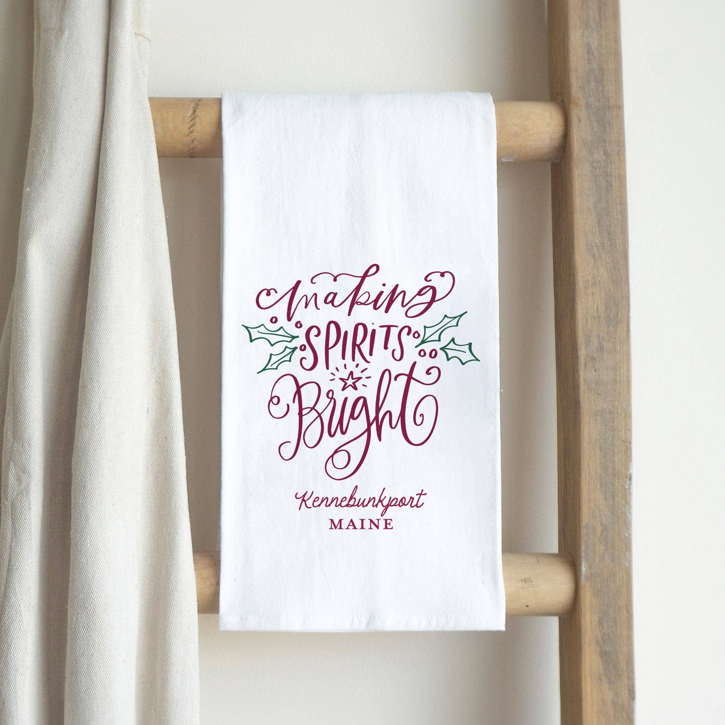 Cotton Tea Towel White-Love + Local Winterberry