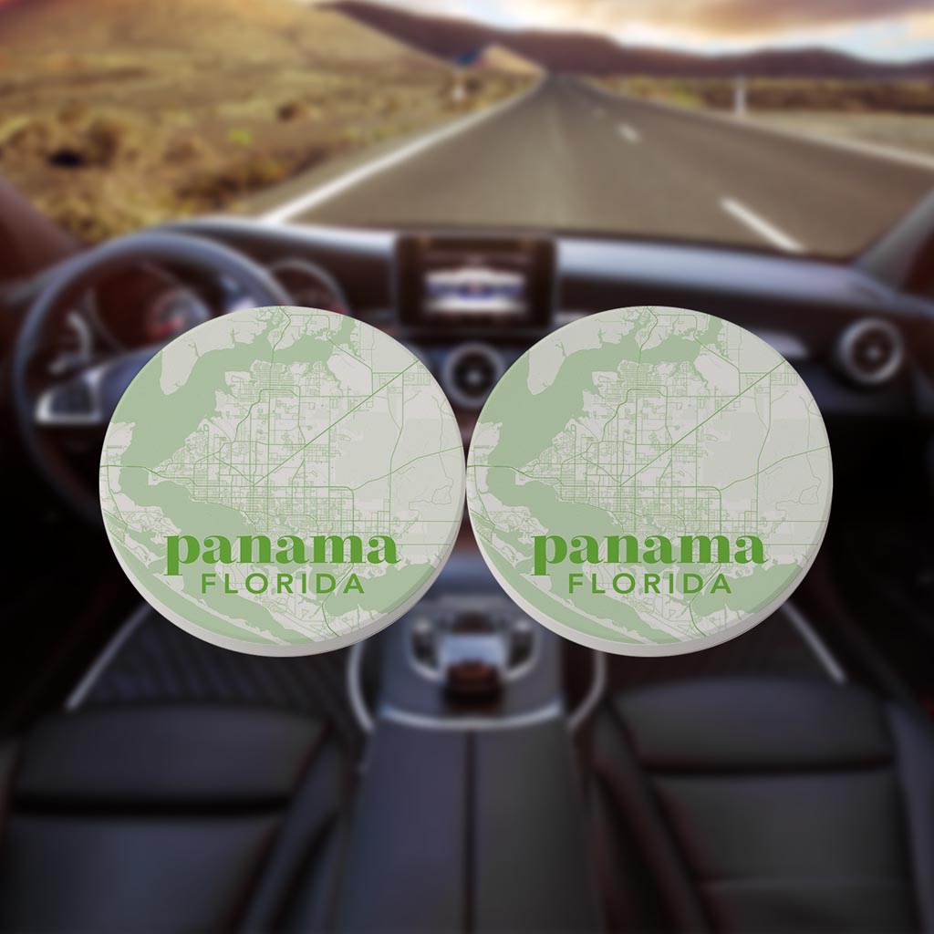 Bright Modern Green Map Florida Panama | Absorbent Car Coasters | Set of 2 | Min 4