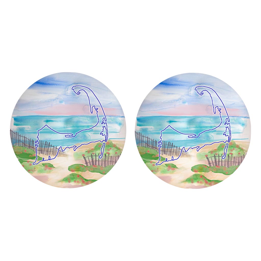 Watercolor Beach Scene| Absorbent Car Coasters | Set of 2 | Min 4