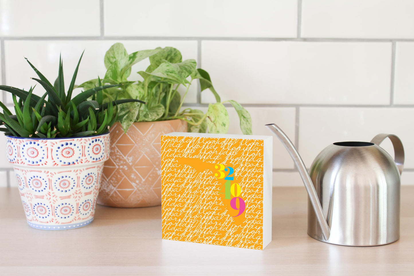 Bright Modern State Script Orange Florida Panama | Wood Block | Eaches | Min 4