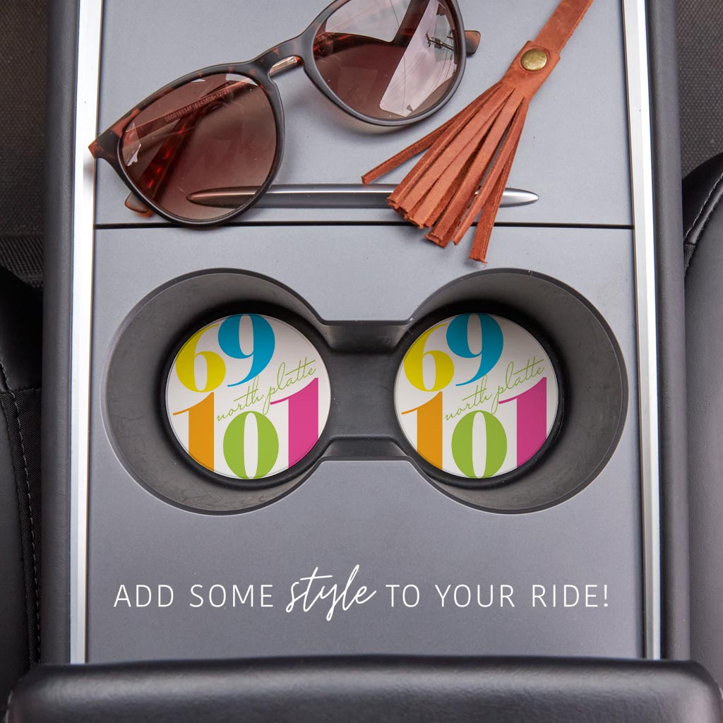 Bright Modern Color Block City Zip Nebraska North Platte | Absorbent Car Coasters | Set of 2 | Min 4