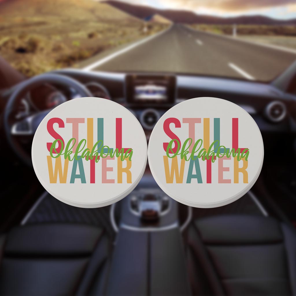 Boho Color City And State Oklahoma Stillwater | Absorbent Car Coasters | Set of 2 | Min 4