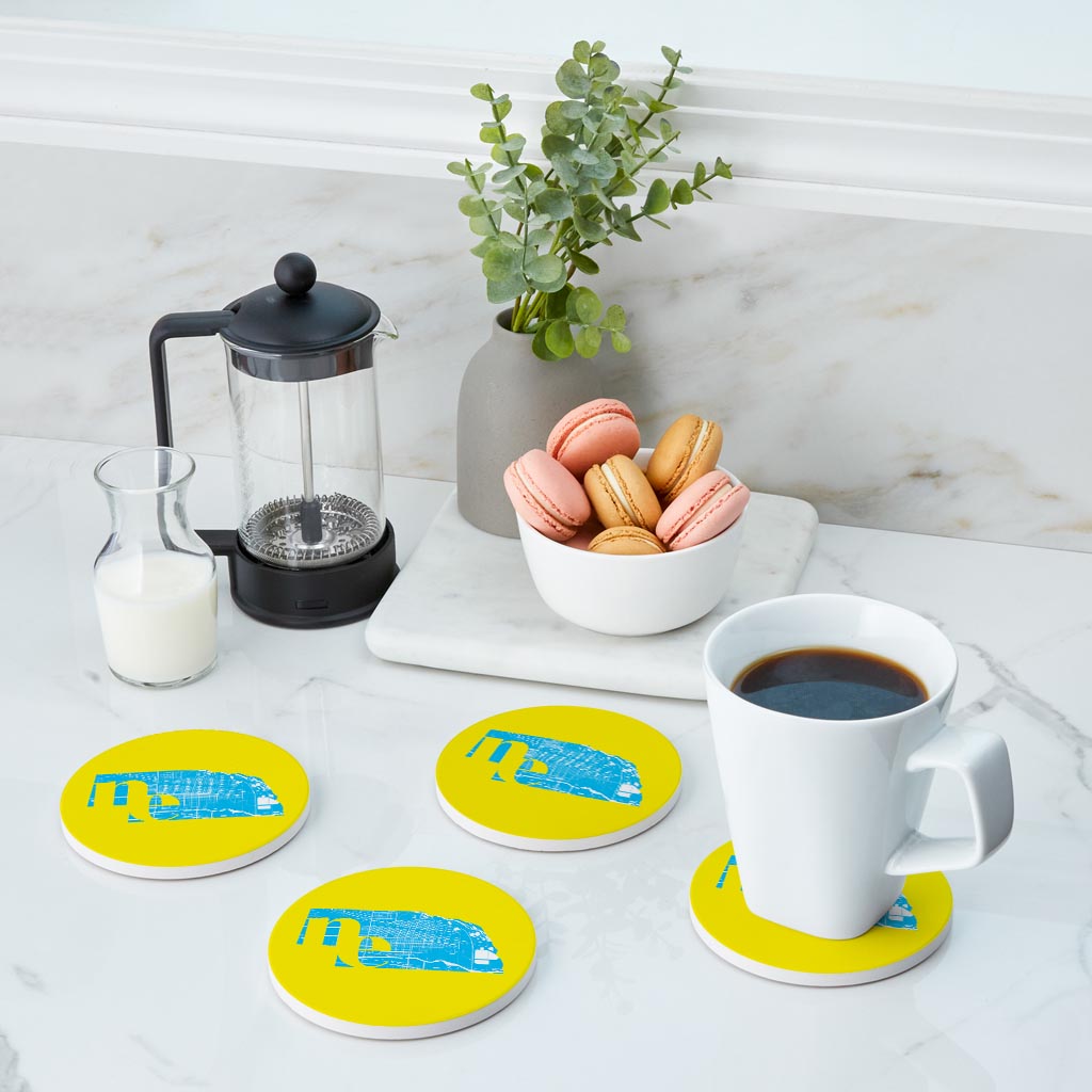 Bright Modern Abbreviated State Yellow Nebraska | Absorbent Coasters | Set of 4 | Min 2
