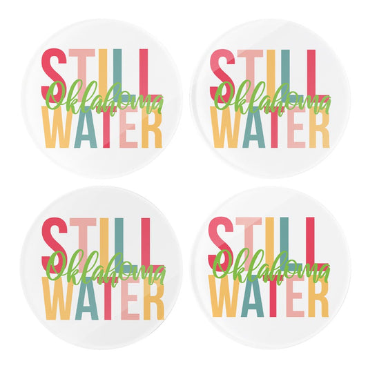 Boho Color City And State Oklahoma Stillwater | Hi-Def Glass Coasters | Set of 4 | Min 2