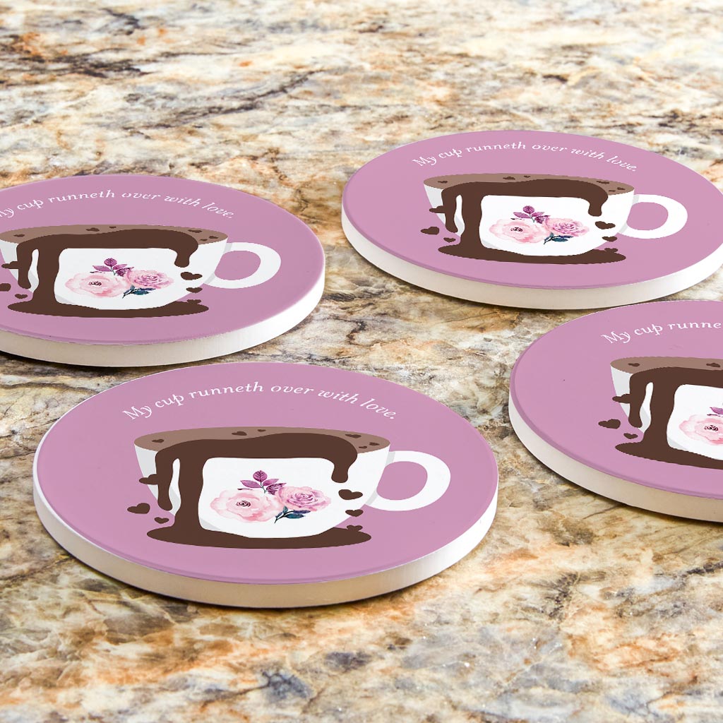 Purple Coffee Cup My Cup Runneth Over| Absorbent Coasters | Set of 4 | Min 2