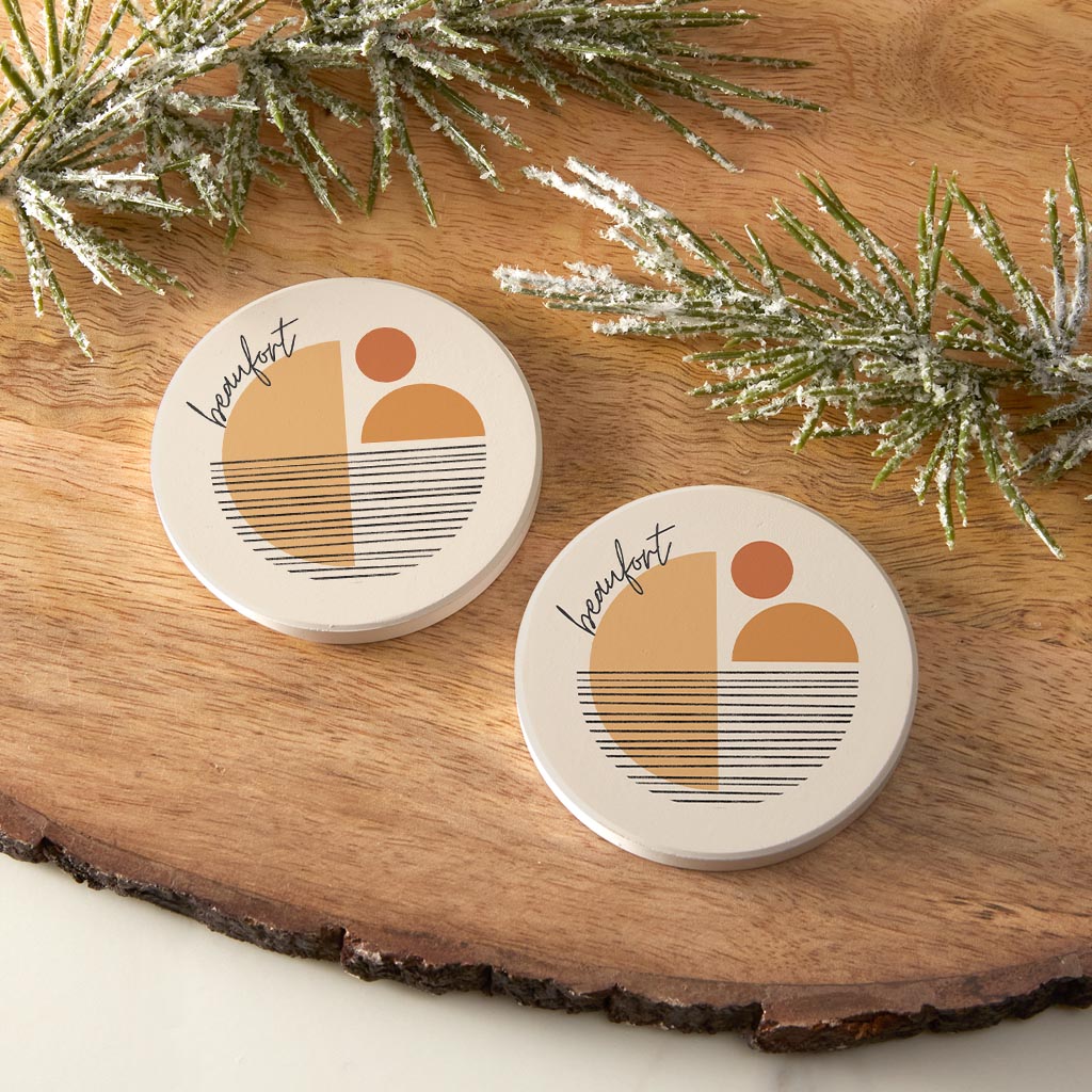 Vintage Groove Shapes South Carolina Beaufort| Absorbent Car Coasters | Set of 2 | Min 4