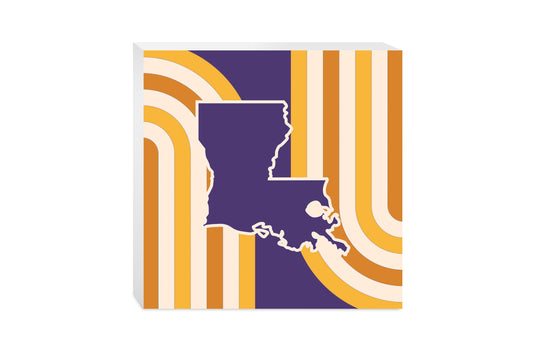 Purple Gold Louisiana Retro State Shape | Wood Block | Eaches | Min 2