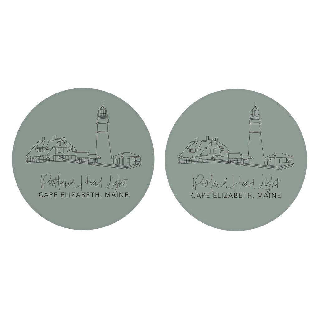 Portland Head Light Muted Coastal, Absorbent Car Coaster Set