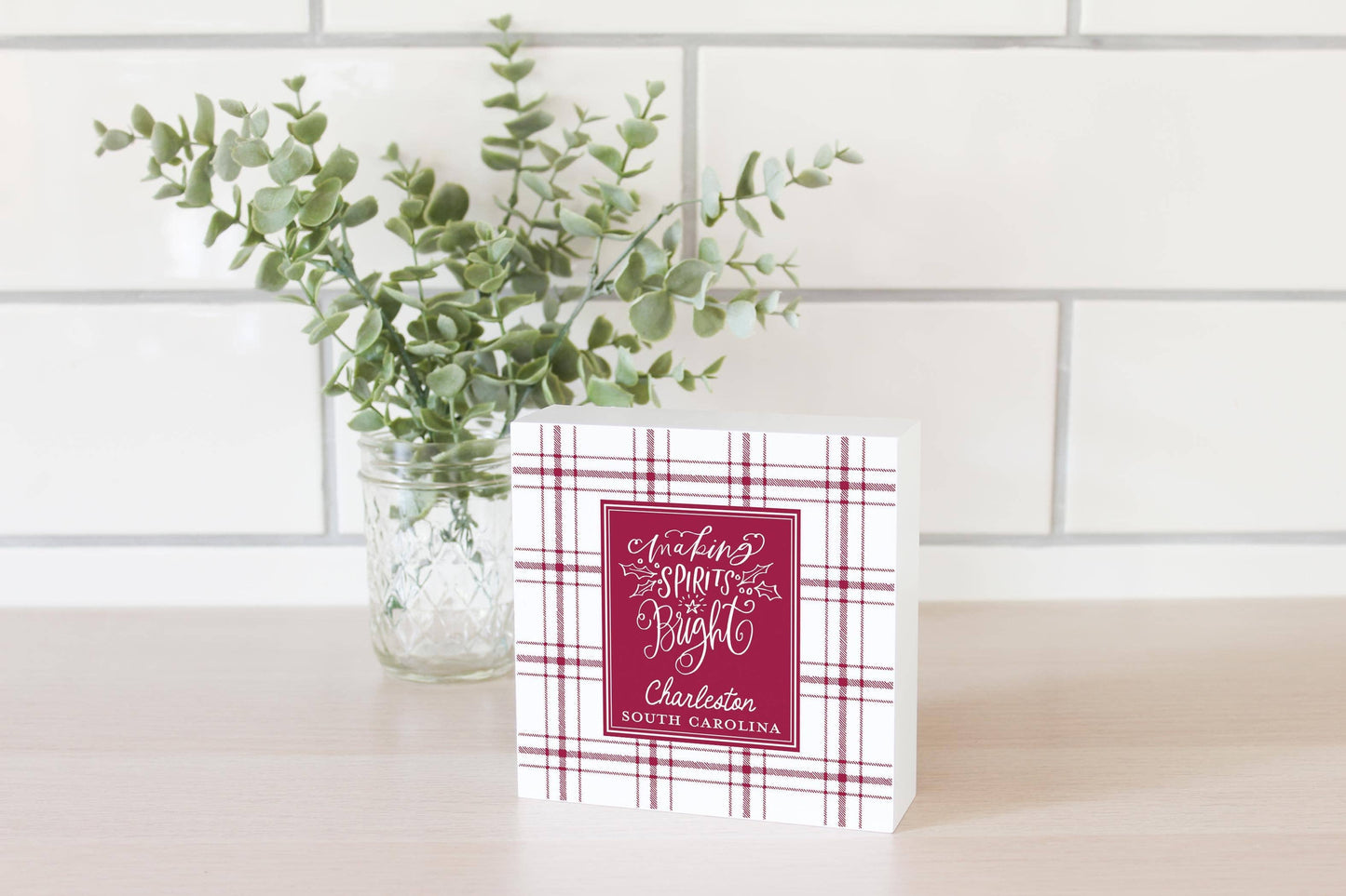 5x5 Wood Block-Love + Local Winterberry