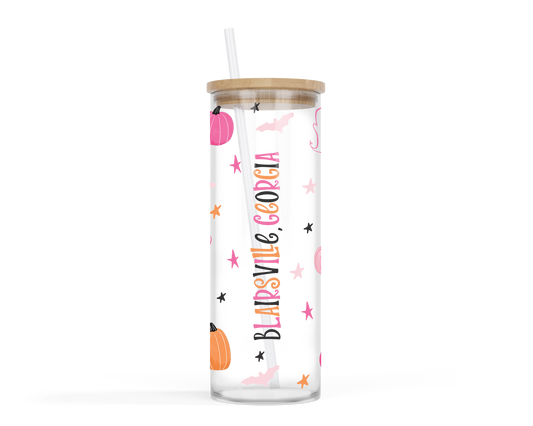 Happy Ghost, Glass Tumbler, Cold Brew Glass, Halloween Gift