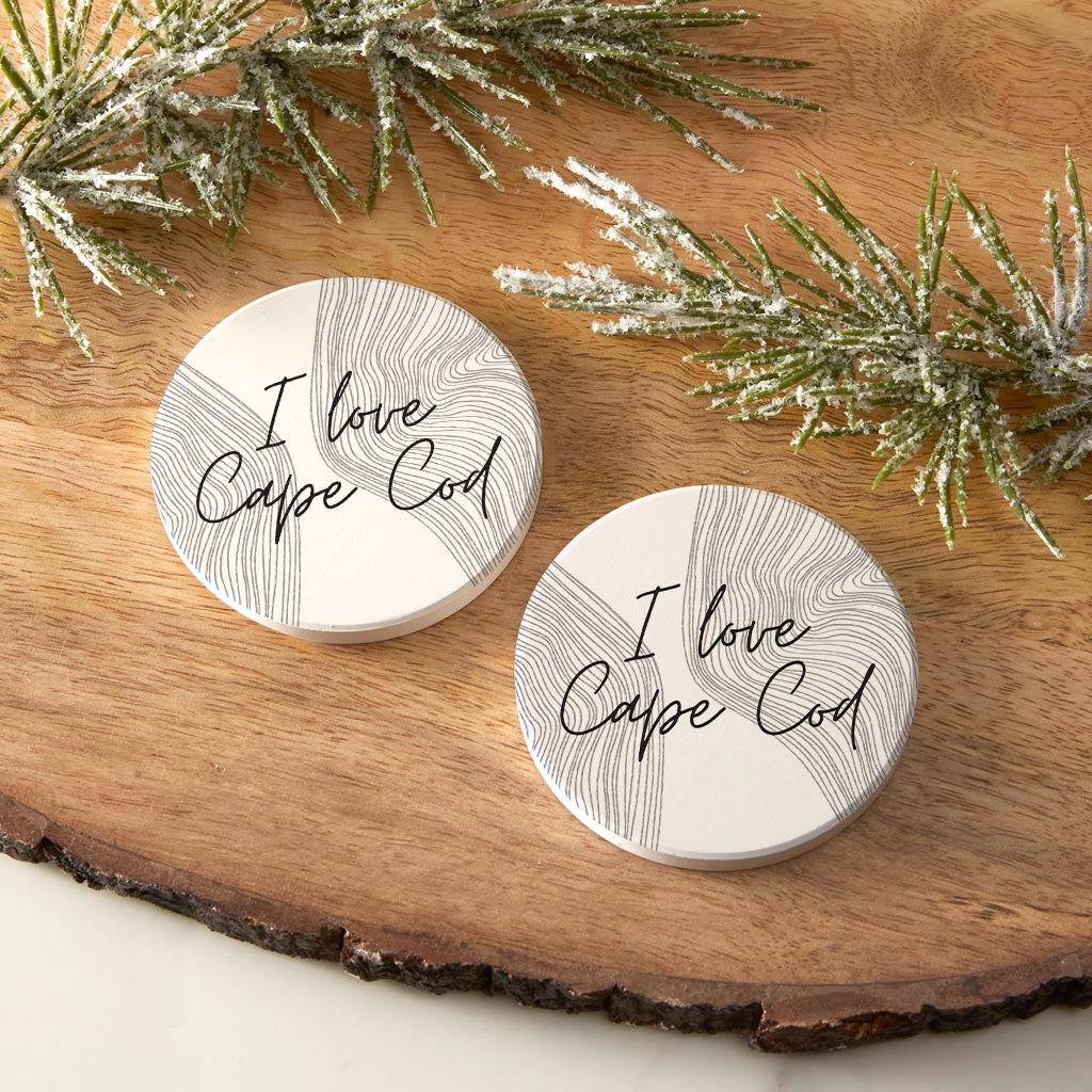 Minimalistic B&W Cape Cod I Love Cape Cod| Absorbent Car Coasters | Set of 2 | Min 4