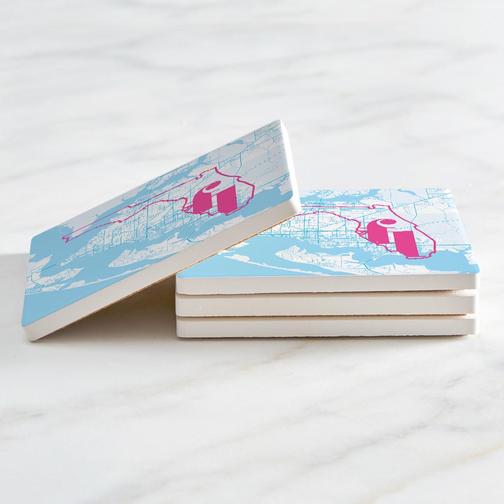 Bright Modern Abbreviated State Map Blue Florida Panama | Absorbent Coasters | Set of 4 | Min 2